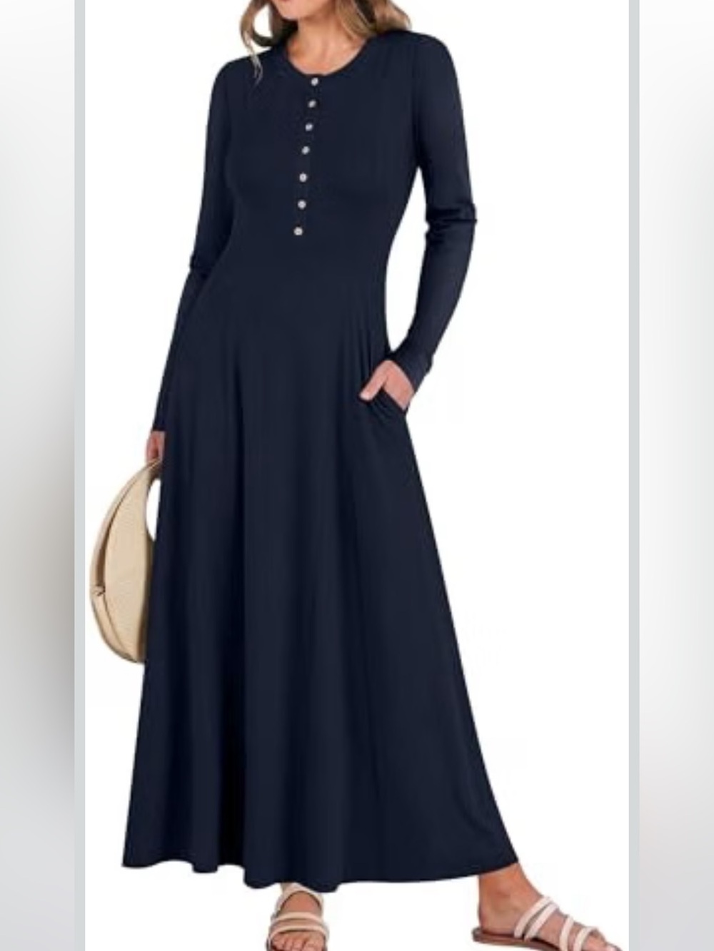 New Anrabess Amazon A-Line Long Sleeve Maxi Dress With Pockets Size Medium